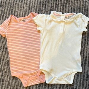 Mini Boden Bodysuits - Peach Striped and White Lace Collar Bundle